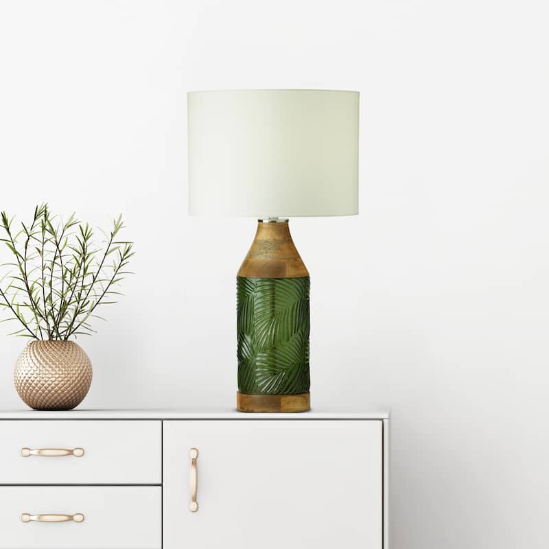 Josiah River of Goods Green/Clear/Blue Glass and Mango Wood 26-Inch Table Lamp