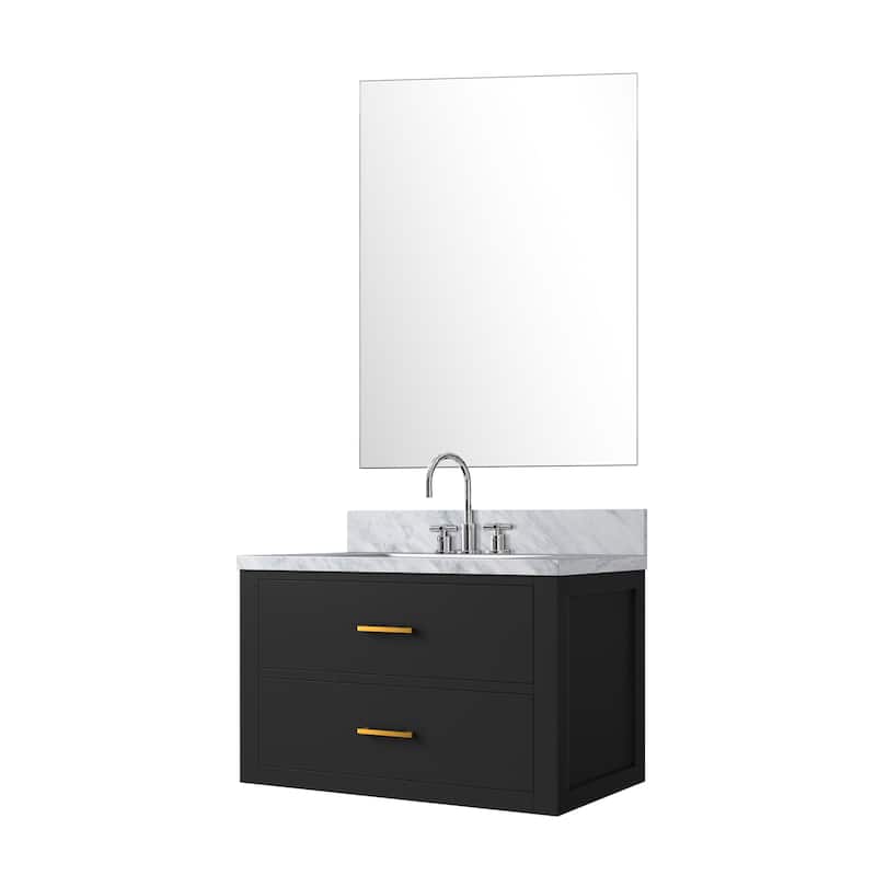 Castor Bath Vanity with Carrara Marble Top, Sink, Mirror and Faucet