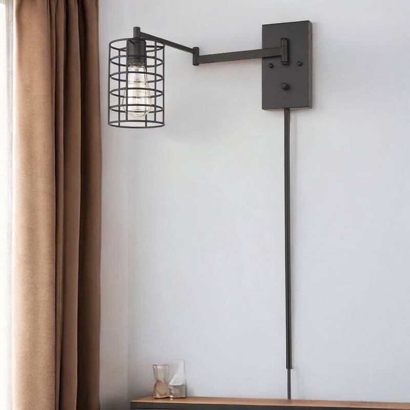 32"H Modern Plug-in Wall Sconce with LED Option and Dimmable Hanging Light Fixture Steel Frame - 32" H x 5" W x 20.75" D