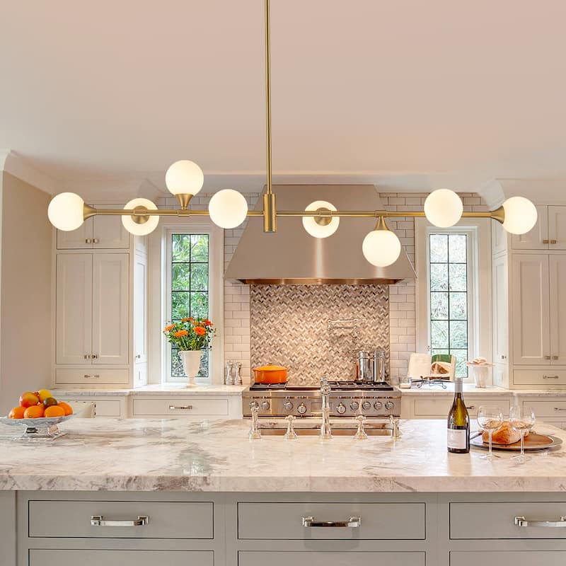8-Light Modern Sputnik Linear Cluster Frosted Glass Globe Chandelier for Dining Room - W 51.18"