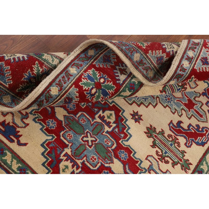 Kazak Yellow Oriental Accent Rug Hand-Knotted Wool Carpet - 4'1" x 5'7"