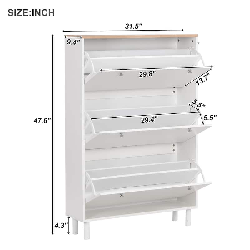 Narrow Shoe Cabinet with 3 Flip Drawers & Adjustable Shelves for Entryway Storage