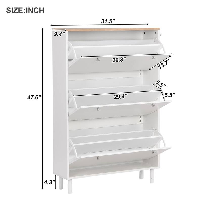 Shoe Cabinet with 3 Flip Drawers,Wood Grain Pattern with 3 Hooks,Free Standing Shoe Rack with Adjustable Panel