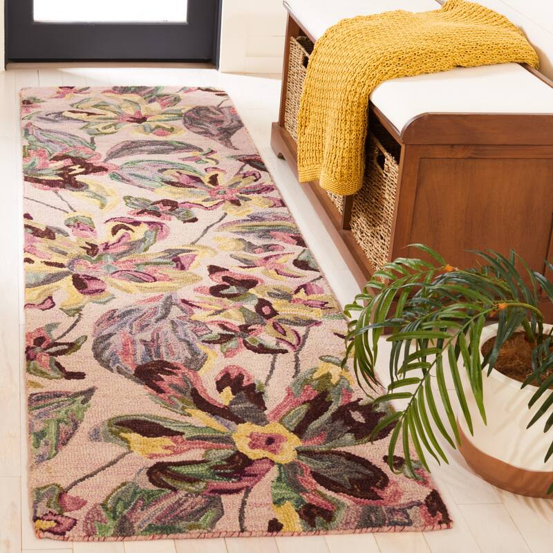 SAFAVIEH Handmade Blossom Clasien French Country Floral Wool Rug - 2'3" x 8' Runner - Pink/Gold