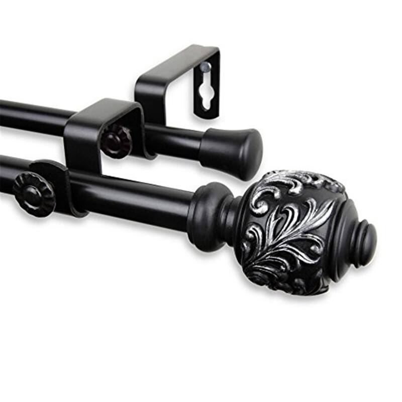 Double Curtain Rod 28-48 Inch Black Home Decor Window Treatment Hardware - 48
