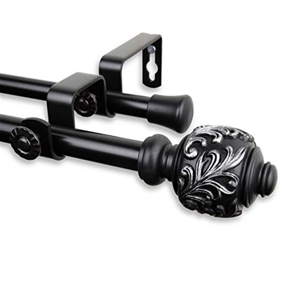 Double Curtain Rod 28-48 Inch Black Home Decor Window Treatment Hardware - 48