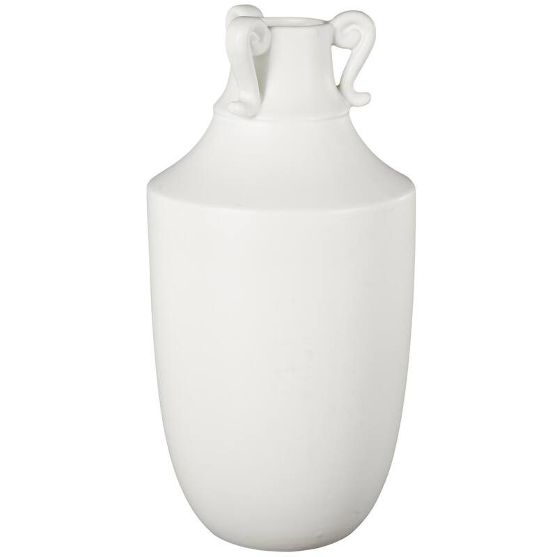 Ceramic Sleek Amphora Vase with Scroll Handles - White - Roche River Decor - 8"W x 8"L x 16"H