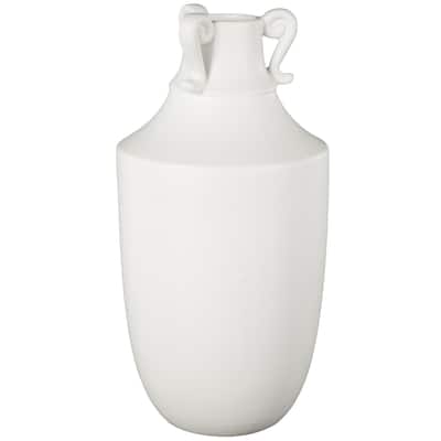 Ceramic Sleek Amphora Vase with Scroll Handles - White - Roche River Decor - 8"W x 8"L x 16"H