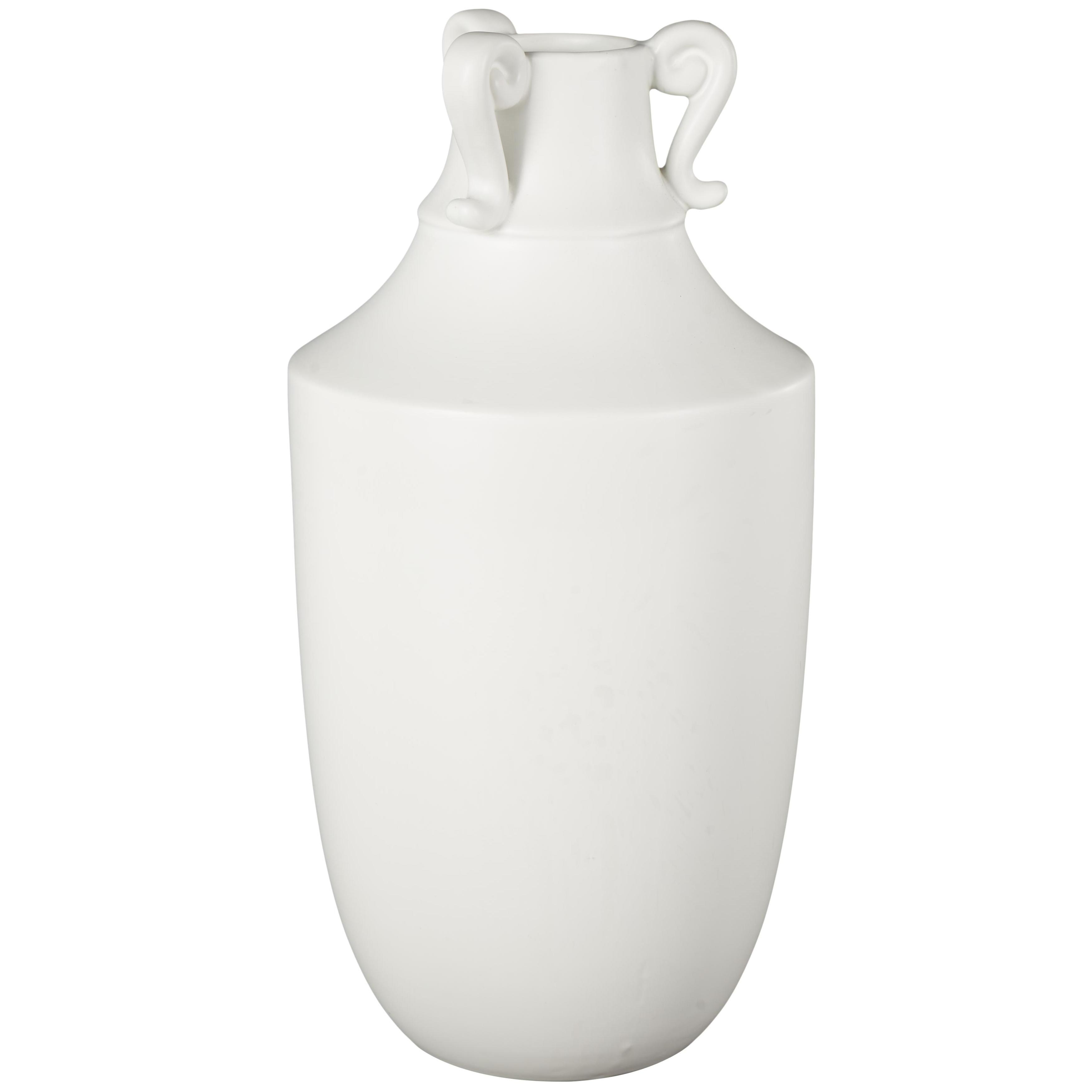 Ceramic Sleek Amphora Vase with Scroll Handles - White - Roche River Decor - 8"W x 8"L x 16"H