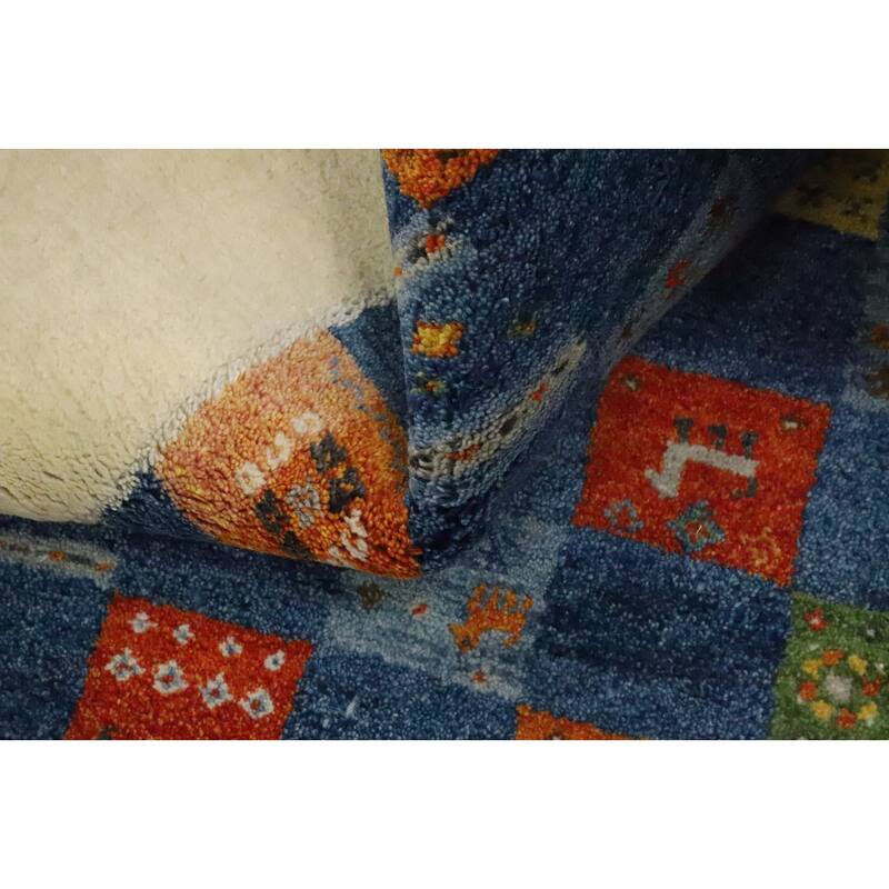 Hand Knotted Oriental 100% Wool Carpet Tribal Modern Navy Blue & Blues Gabbeh Area Rug - 7' 7'' X 5' 3''
