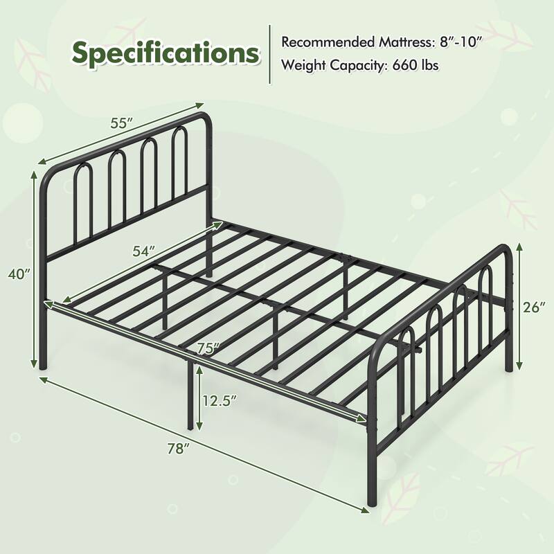 Gymax Stylish Full Size Metal Bed Frame Platform Bed Base w/ Headboard