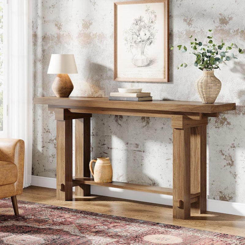 63-Inch Farmhouse Console Table with Storage for Living Room, Hallway, Entrance, Brown