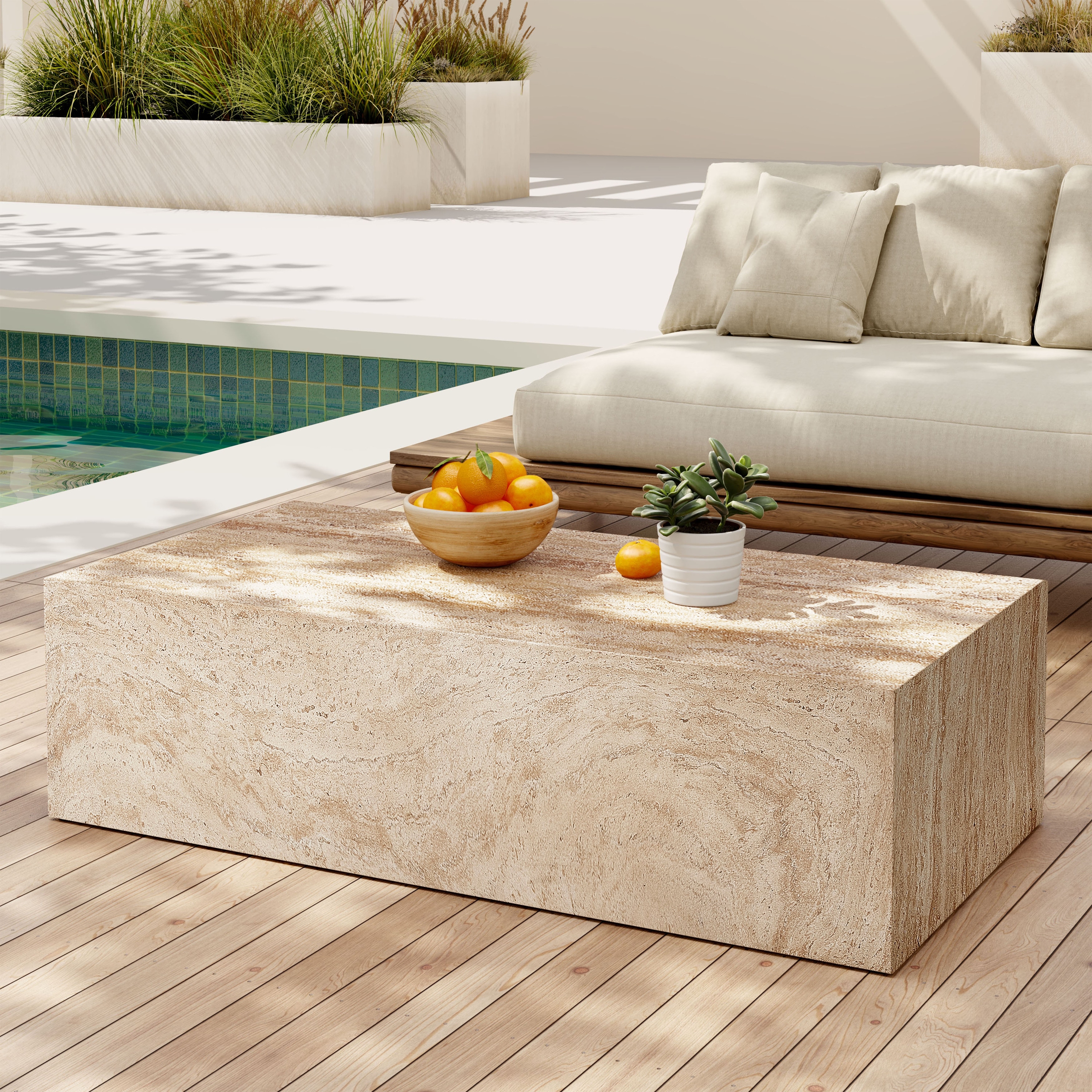 Christopher Knight Home - Lightweight Concrete Brown Rectangular Coffee Table for Indoor and Outdoor Use