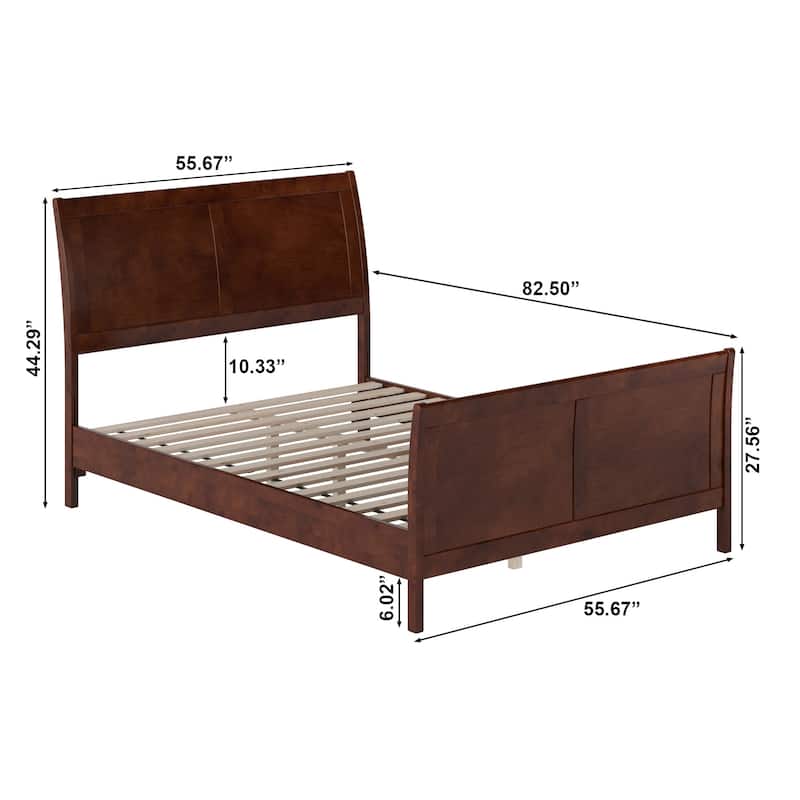 Valencia Solid Wood Low Profile Sleigh Platform Bed with Matching Footboard