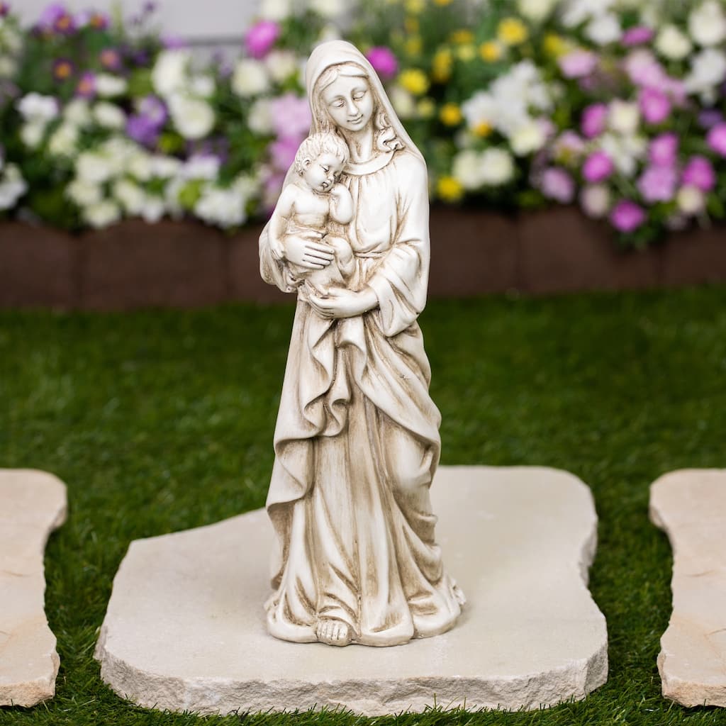 Standing Mary with Baby Jesus Statue - 14.5" - Beige