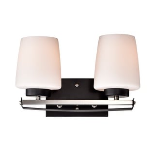 Black and Brushed Nickel 2-Light Vanity Light with Etched White Glass ...