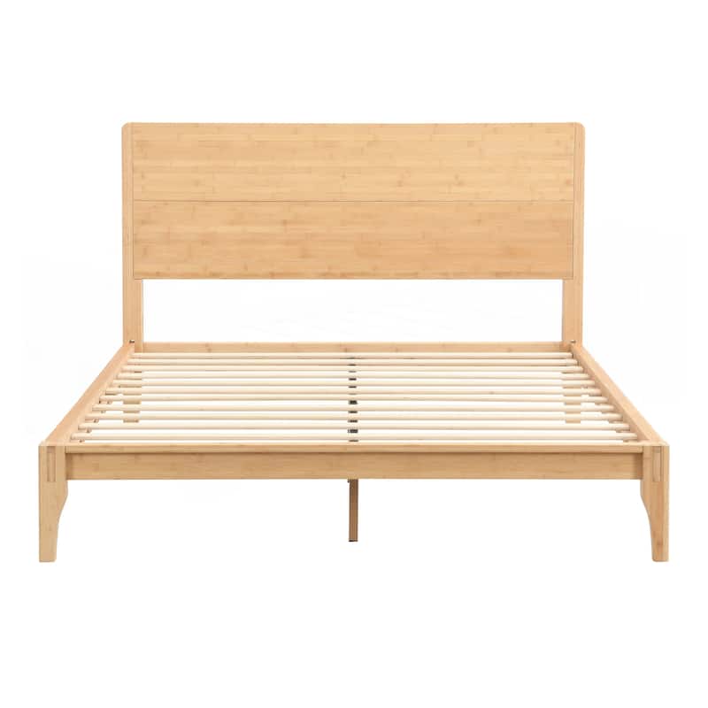 Mid-Century Modern Full Size 12 Inch Bamboo Wood Platform Bed