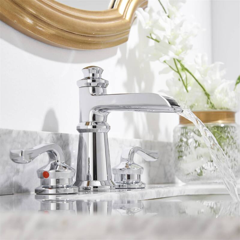 Widespread Waterfall Bathroom Faucet With Drain Assembly 3 Hole Bathroom Sink Faucets Double Handle 8 Inch Basin Vanity Taps