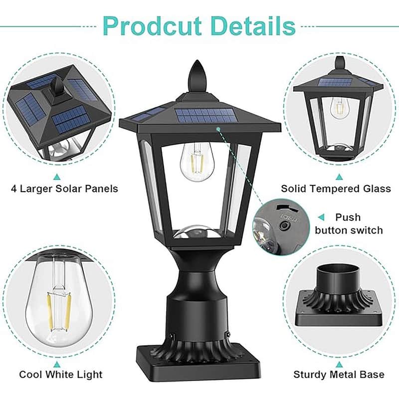 2 Pack Solar Post Lights Outdoor Waterproof IP44 Warm White LED Lamp for Garden - 15.75''
