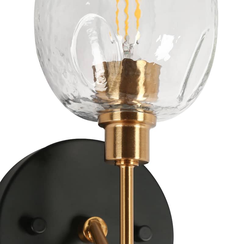 Denan Modern Transitional Gold Bedroom Wall Sconces with Textured Glass Bathroom Vanity Lights - D 5.5" x H 12"
