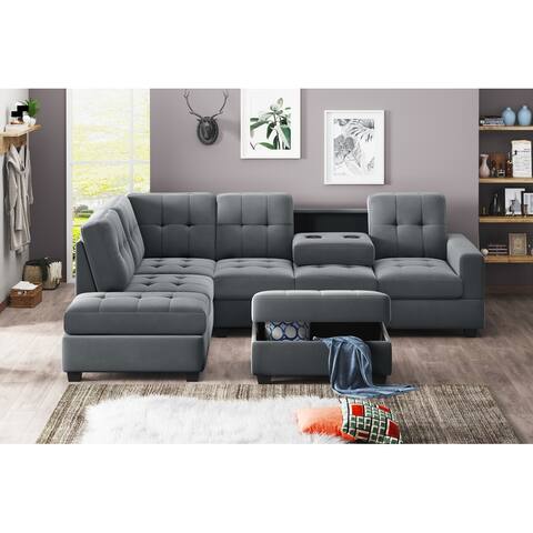 Reversible Sectional Sofa, L-Shaped Couch with Storage Ottoman