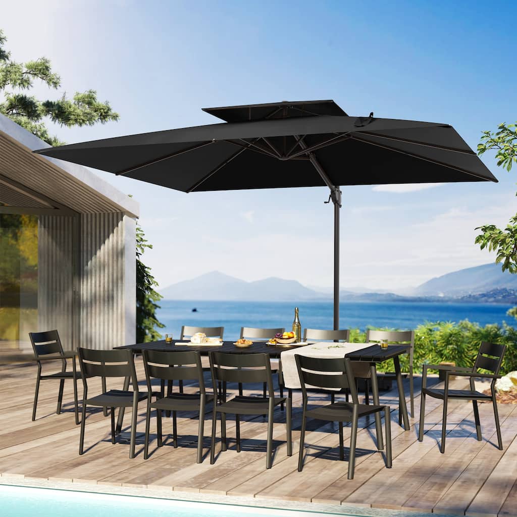 9 x 12 ft Double Top Patio Cantilever Umbrella with No Base, 360-degree Rotation
