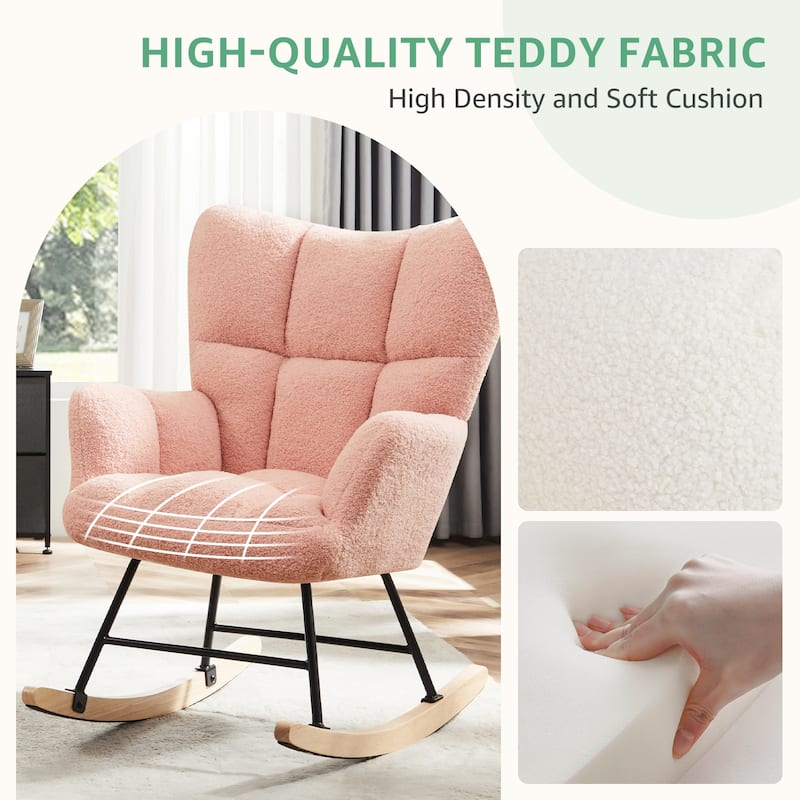 Teddy Upholstered Recliner Chair with High Back & Padded Seat for Nursery, Set of 2
