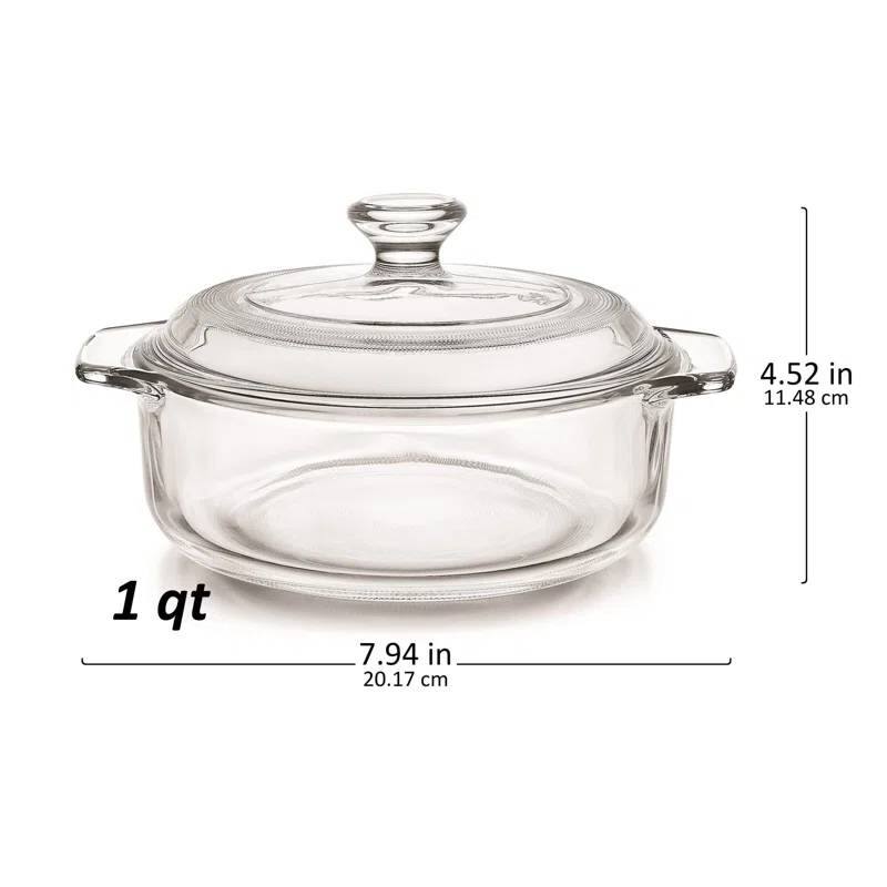 2-Piece 1-Quart Glass Casserole Dish Set with Lids Oven Safe Microwave Safe Bakeware