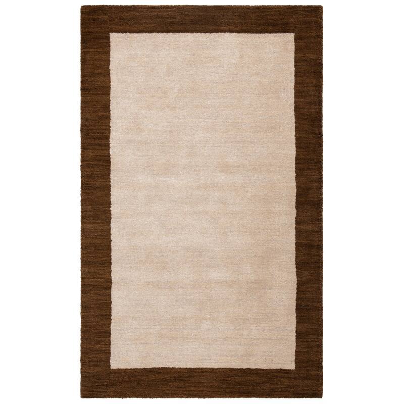 SAFAVIEH Handmade Himalaya Patchwork Dark Brown Border Wool Runner - 3' x 5' - Beige/Dark Brown - Runner/Rectangle