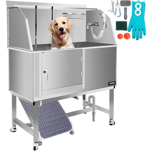 VEVOR 38 In. Pet Dog Bathing Station W/Ramp Professional Stainless Steel Dog Grooming Tub Pet Furniture Cover Right BXGCWYG38YHLFA377V0 - The Home Depot