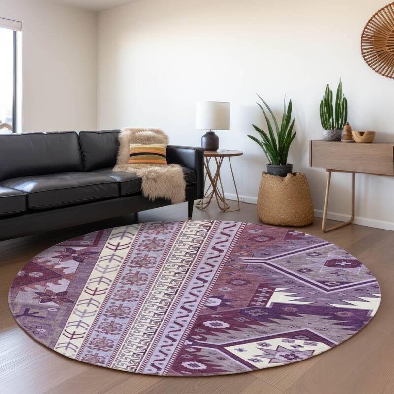 Premium Washable Super Soft Boho Global Aniston Mayfield Rug - Purple - 8' x 8'