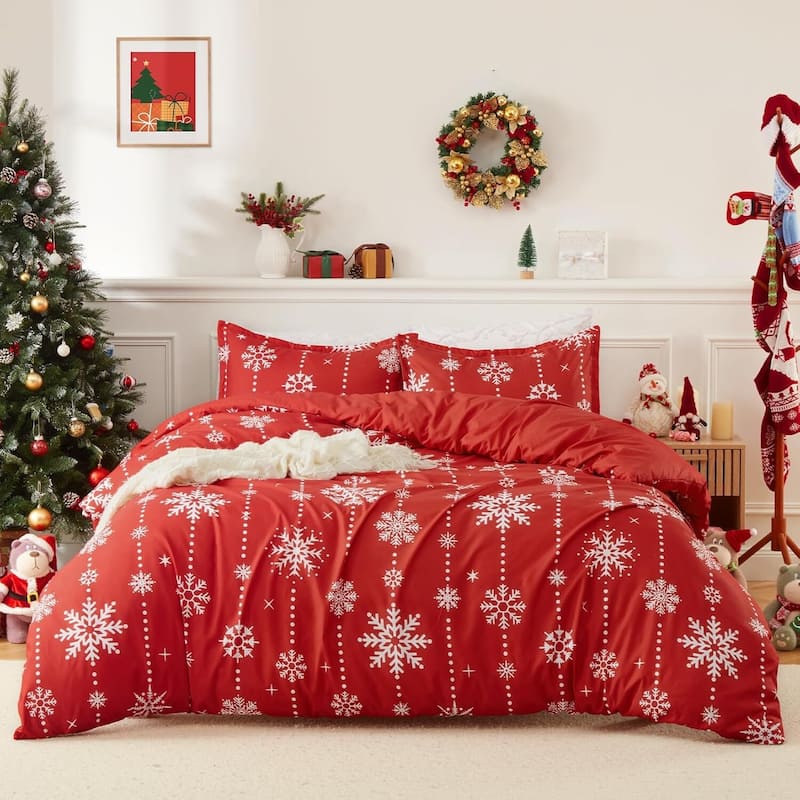Christmas Snowflake Elegance Duvet Cover and Pillow Shams Set, Bedding Set - King