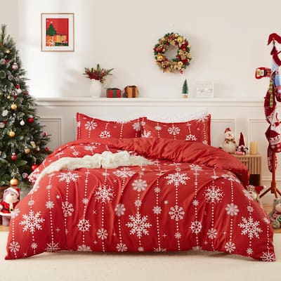 Christmas Snowflake Elegance Duvet Cover and Pillow Shams Set, Bedding Set