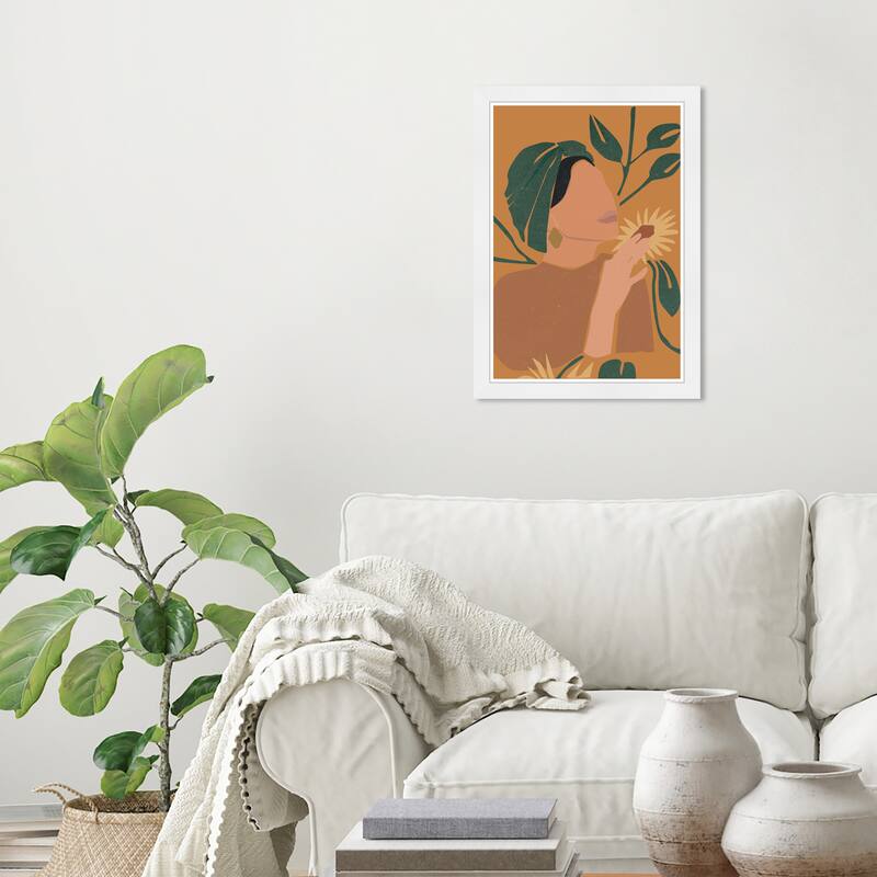 Wynwood Studio Prints Floral and Botanical Brilliant Sunflower Scent Brown and Ochre Modern & Contemporary Wall Art Canvas Print - White