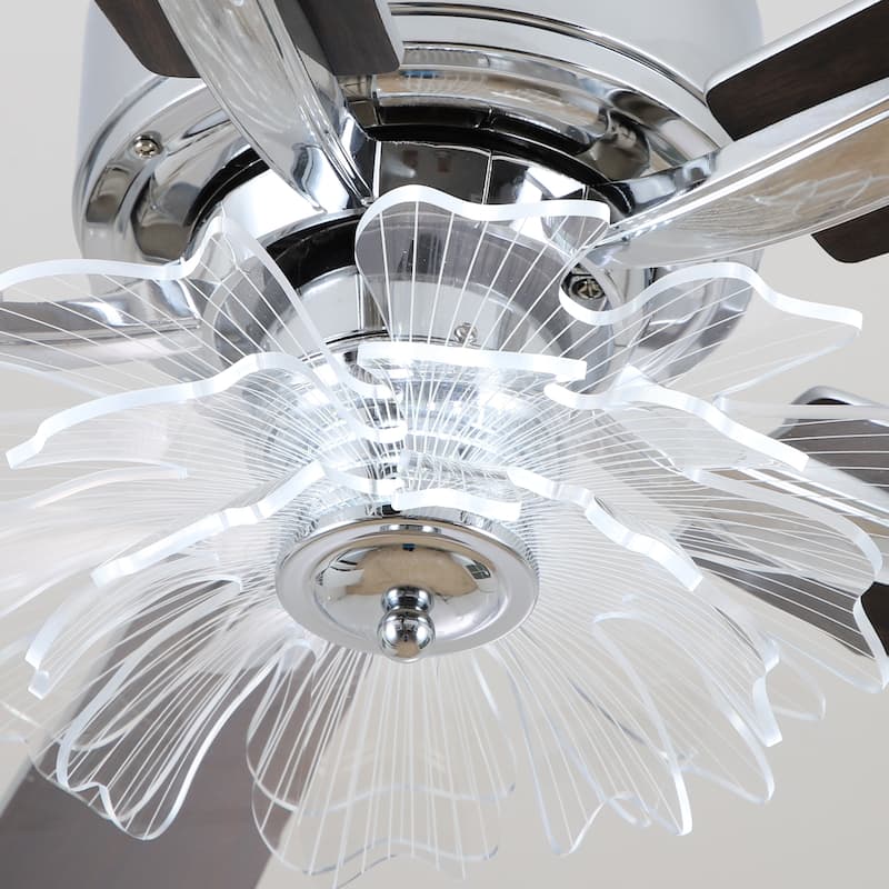 52" Chrome Reversible 5-Blade Modern LED Ceiling Fan with Light and Remote