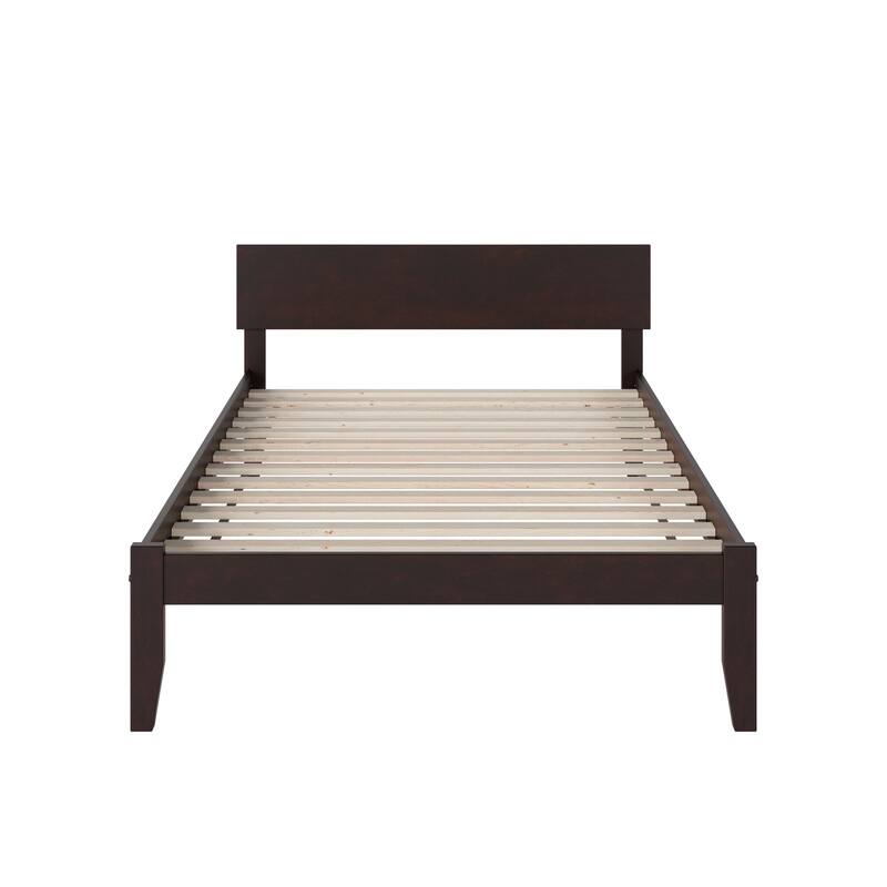Full Size Platform Bed - Espresso Finish, Modern Design, Low Profile Headboard, Open Footboard