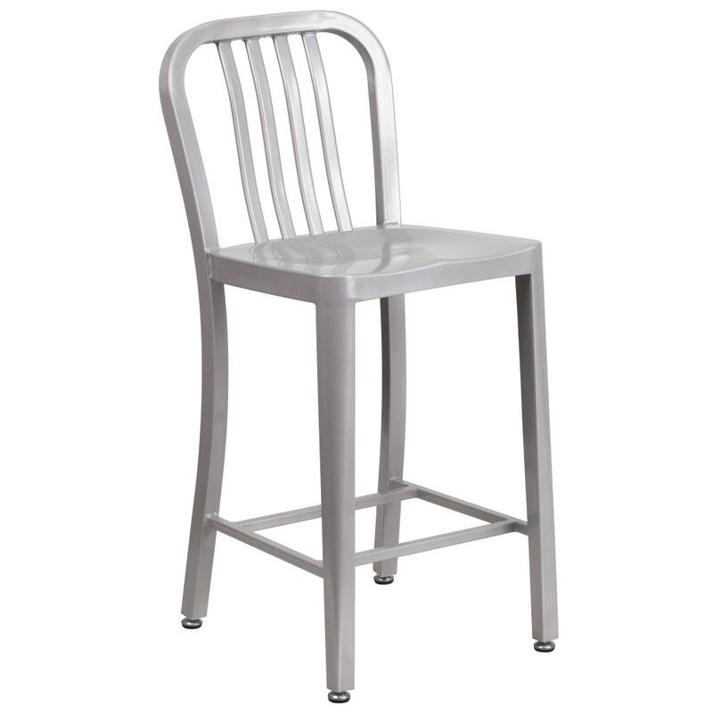 2 Pack 24'' High Metal Indoor-Outdoor Counter Height Stool w/ Vertical Slat Back