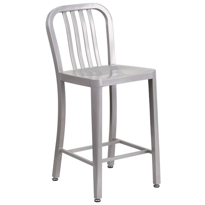 24'' High Metal Indoor-Outdoor Counter Height Stool with Vertical Slat Back