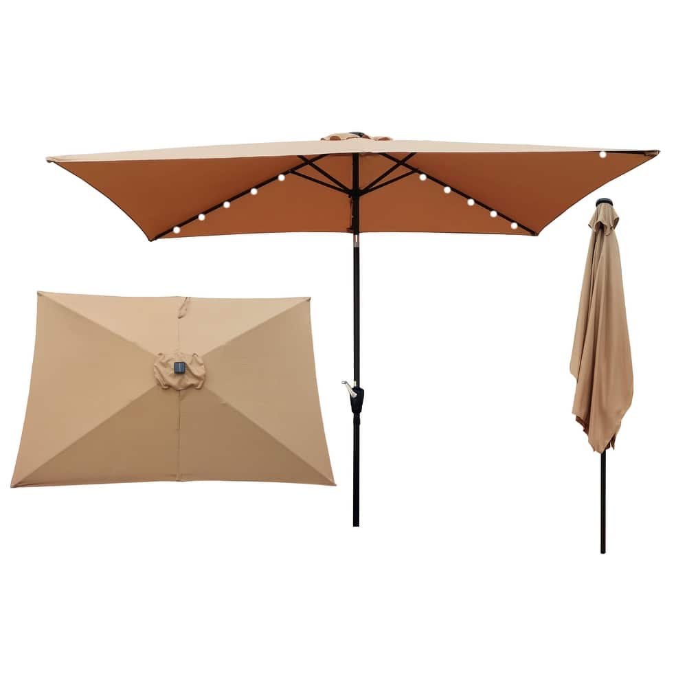 10 x 6.5t Rectangular Patio Solar LED Lighted Outdoor Market Umbrellas with Crank and Push Button Tilt for Garden Shade