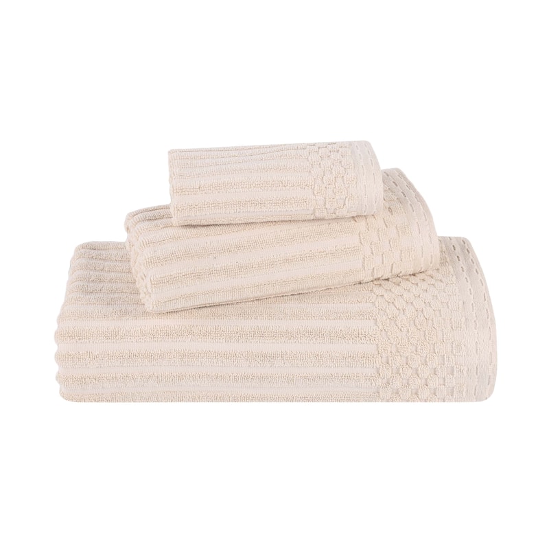 Blue Nile Mills Modern Ribbed 100% Cotton Quick-Dry 3-Piece Towel Set