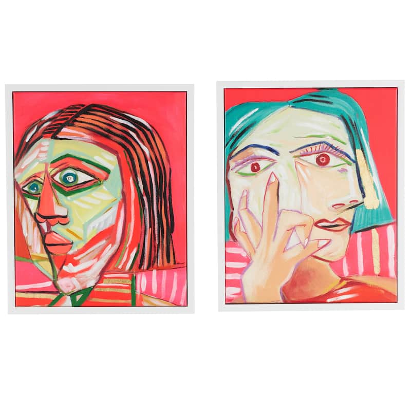 Canvas Face Framed Wall Art with Teal and Black Accents - Set of 2 Pink - Roche River Decor - 17"W, 21"H