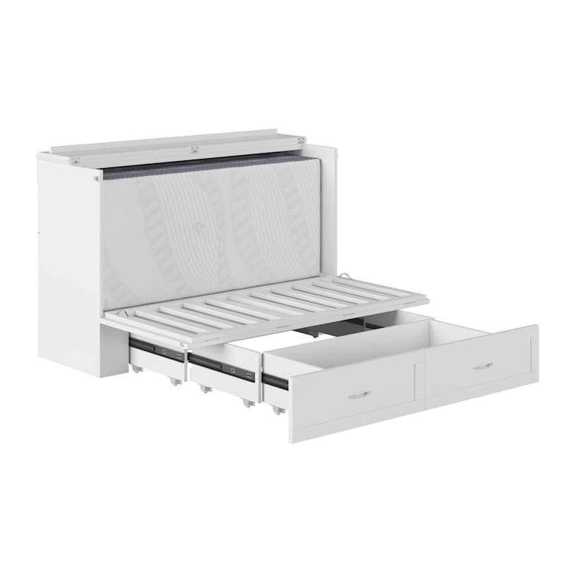 Murphy Bed Chest Solid Wood Queen Size with Mattress USB Charging Station White Finish Home Furniture