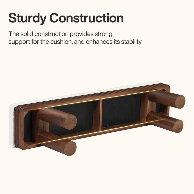 Upholstered Dining Bench, Faux Shearling Padded Seat Kitchen Accent Stool for Dining Room Living Room