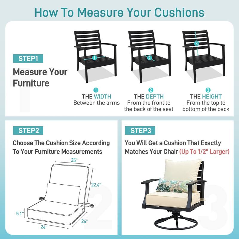 Aoodor Outdoor Deep Seat Chair Cushion Set (Set of 2 Seats, 2 Backs, 2 Pillows)