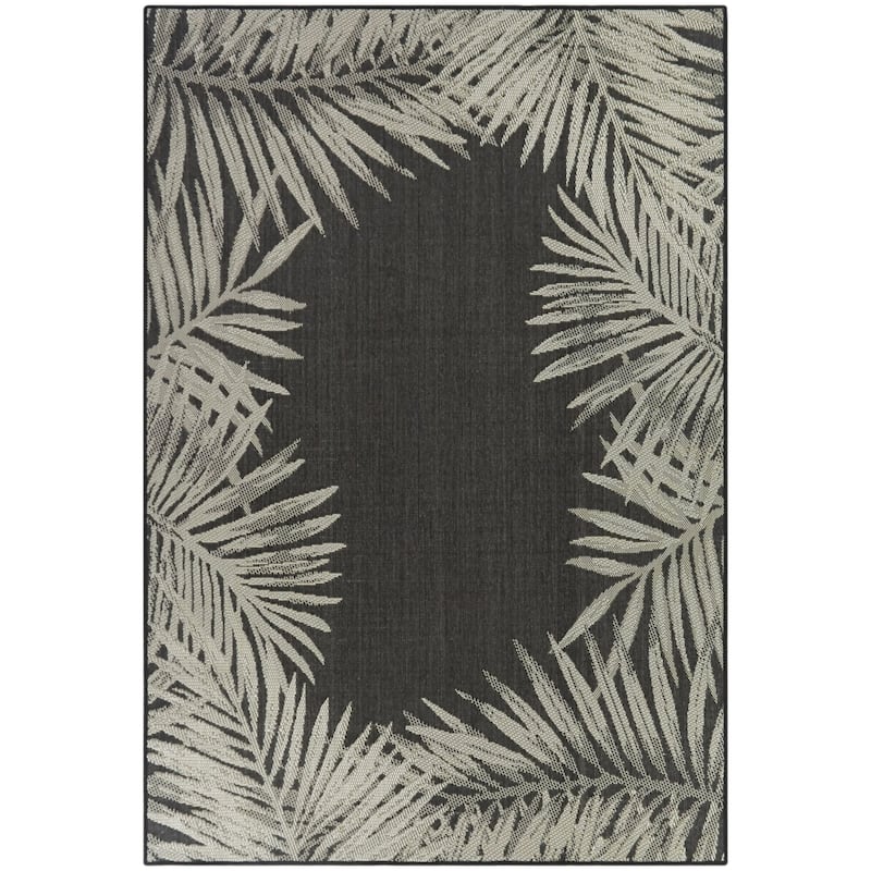 Cespedes Recycled Coastal Border Indoor/Outdoor Area Rug - 5'3" x 7' - Charcoal
