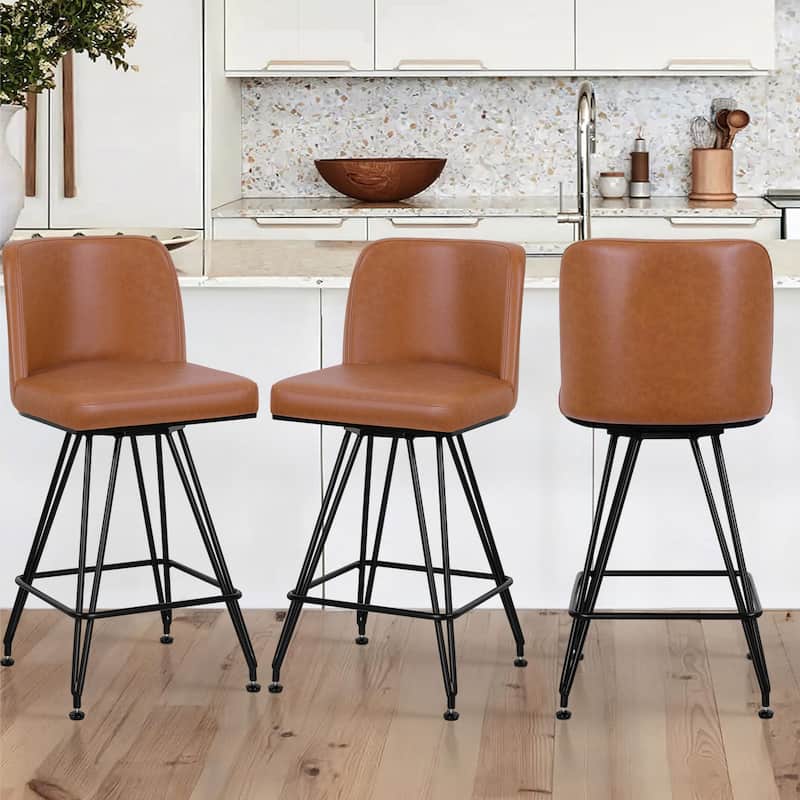 26" Leather/Velvet Swivel Counter Height Bar Stools - 38.2"H x 17.7"W x 19.1"D