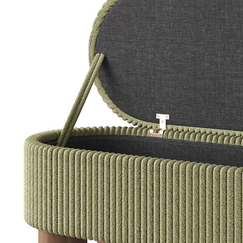 Modern Green Corduroy Storage Ottoman Bench, Great for Shoe Storage in Bedroom & Entryway