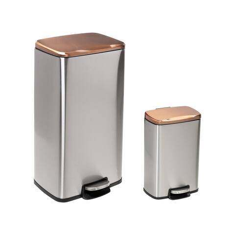 Set of Stainless Steel Step Trash Cans with Lid, Rose Gold