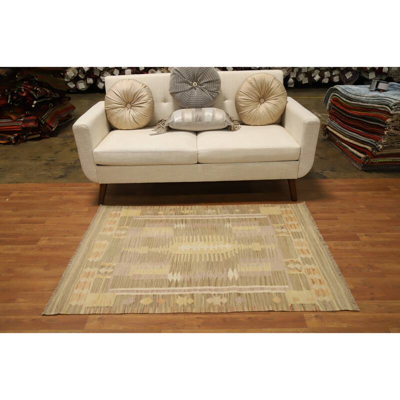 Hand Woven Oriental 100% Wool Carpet Southwestern Tribal Multi-Colored Kilim Area Rug - 4' 10'' X 3' 5''