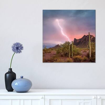 iCanvas "Saguaro Cacti With Lightning Over Peak In Desert, Picacho Peak State Park, Arizona" by Tim Fitzharris Canvas Print